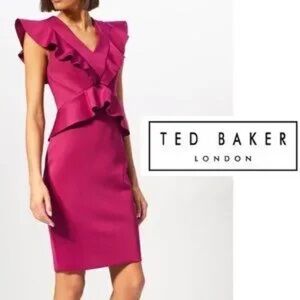 Ted Baker plum peplum bodycon dress size 8, Ted 3